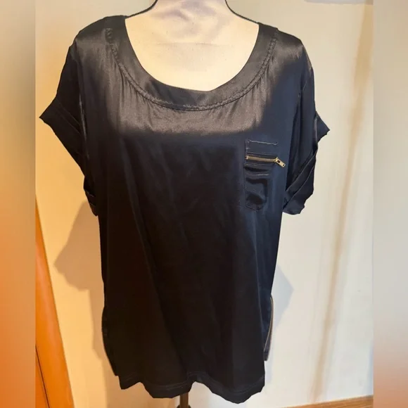 DVF Diane von Furstenberg satin 100% silk blouse shirt Sz 14 - Picture 13 of 16